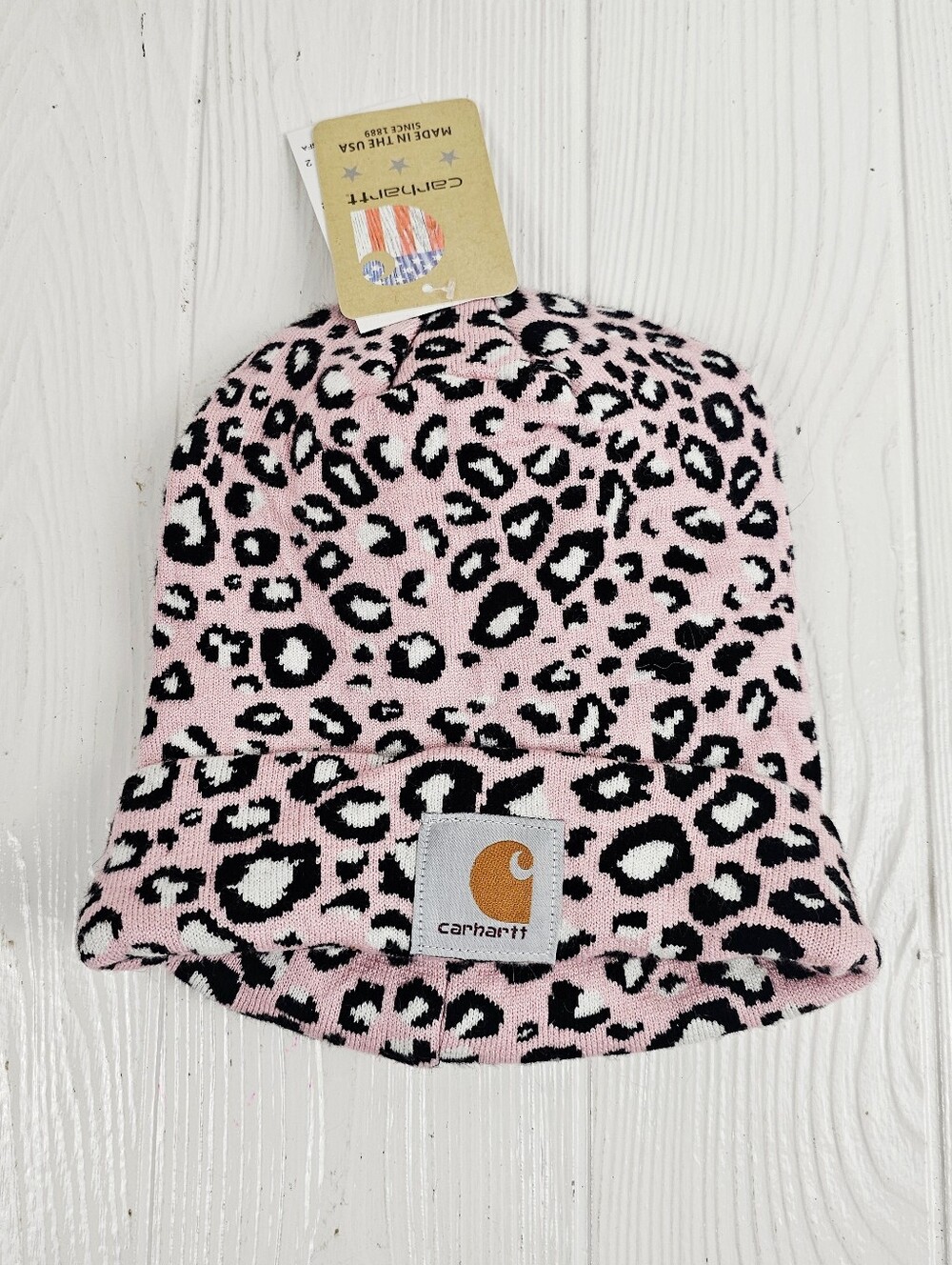 Carhartt Pink Leopard Print Beanie Hat